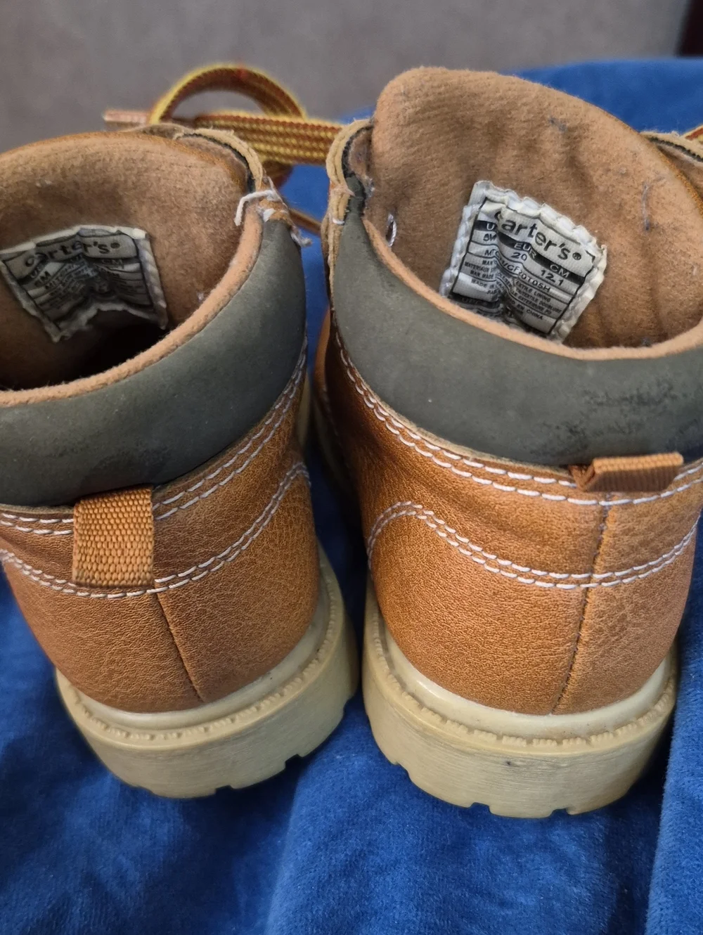 Size 5 Carter's Tan/Brown Toddler Lace-Up Boots with Velcro Strap